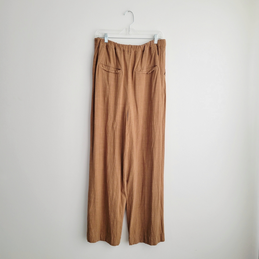 FREE PEOPLE Brown Wide Leg Linen-Blend Pleated Front Trousers - Picture 7 of 7